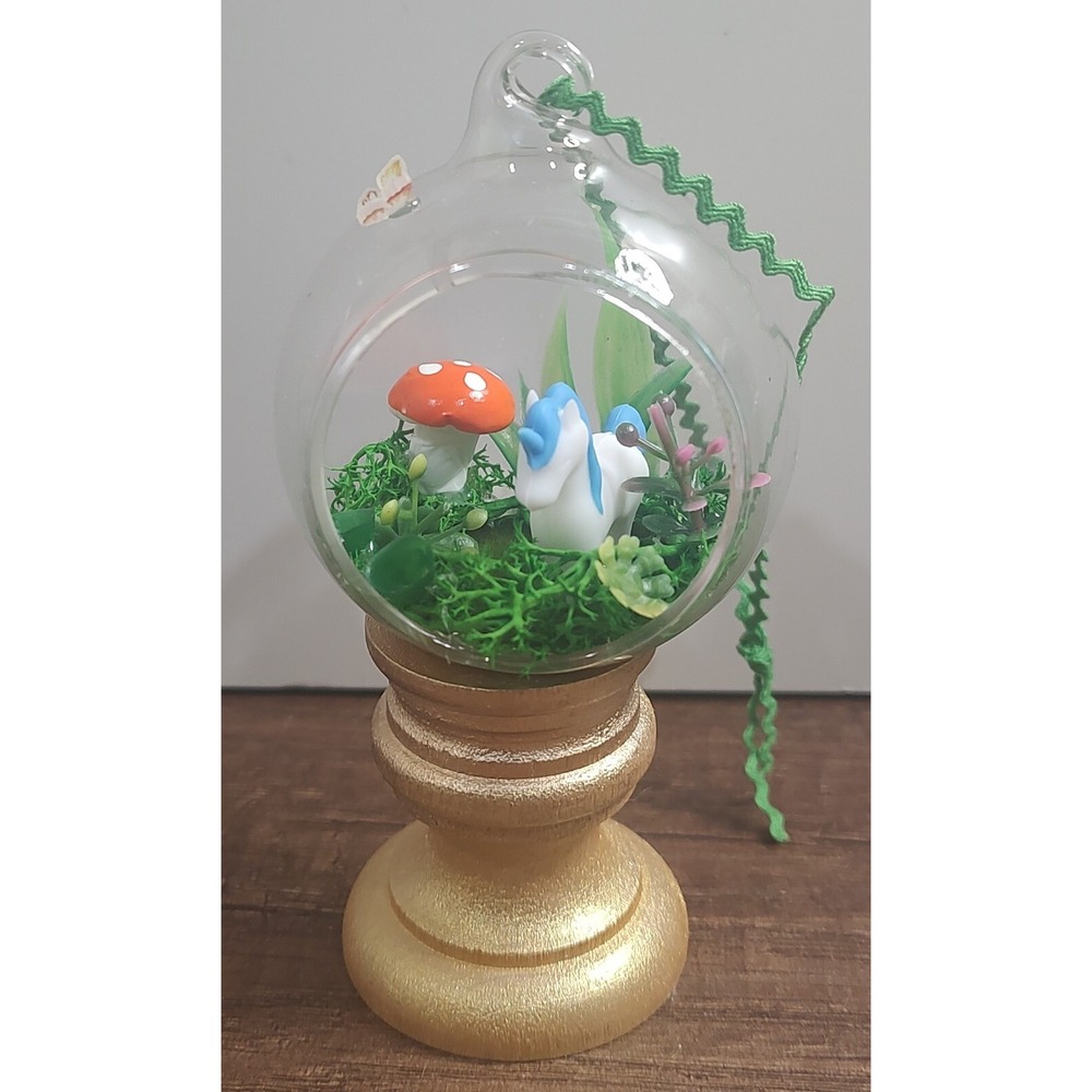 Unicorn Christmas Ornament Handmade Glass Diorama Horse Mushroom Fairy Garden